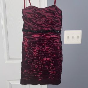 Burgundy strapless formal dress